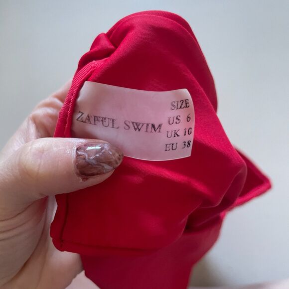 Zaful Swimwear Cheeky Stretch High-Waisted Bikini Bottom Hot Red Size 6 - Picture 5 of 7